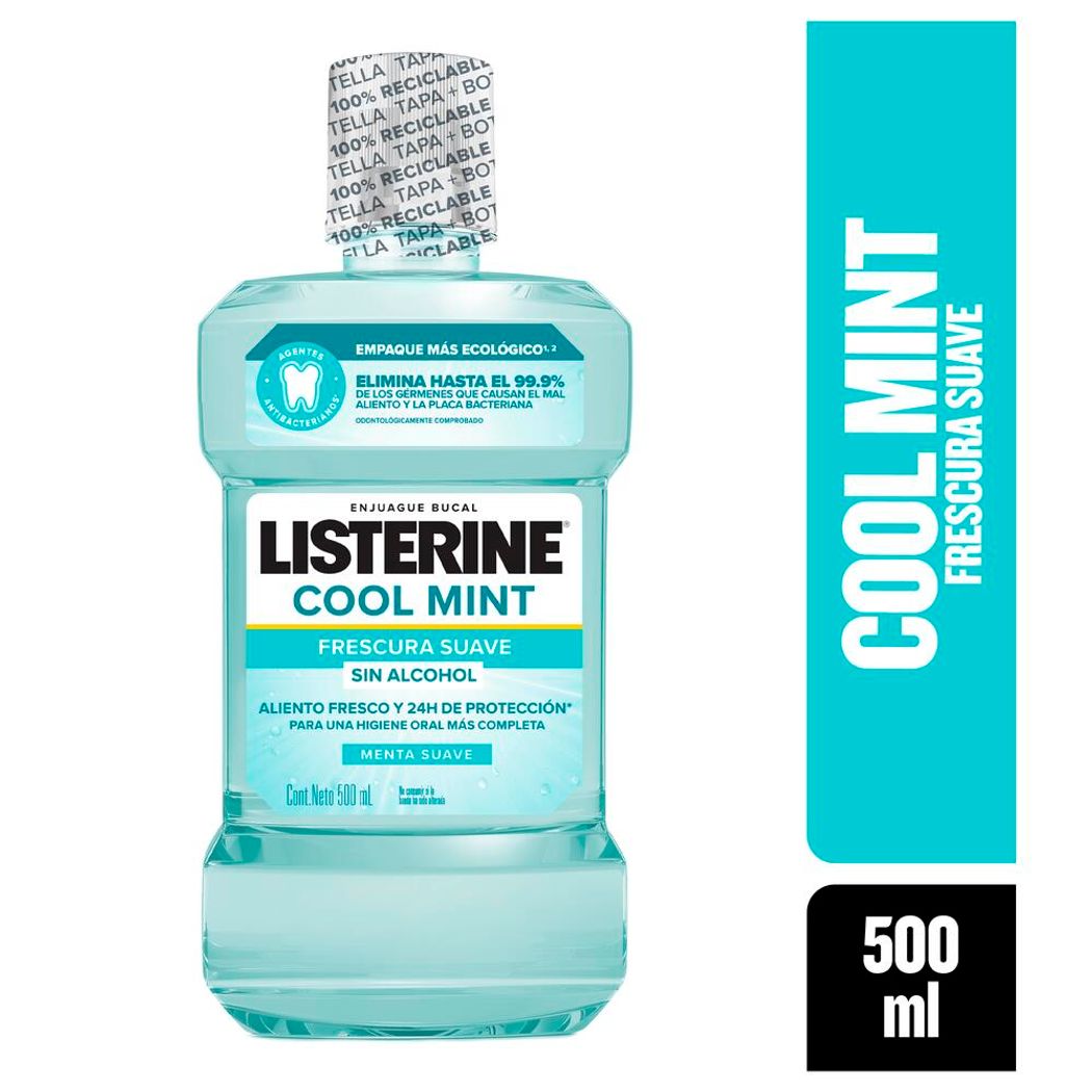 Enjuague bucal LISTERINE Cool Mint Frescura Suave (Sin Alcohol) 500 mL