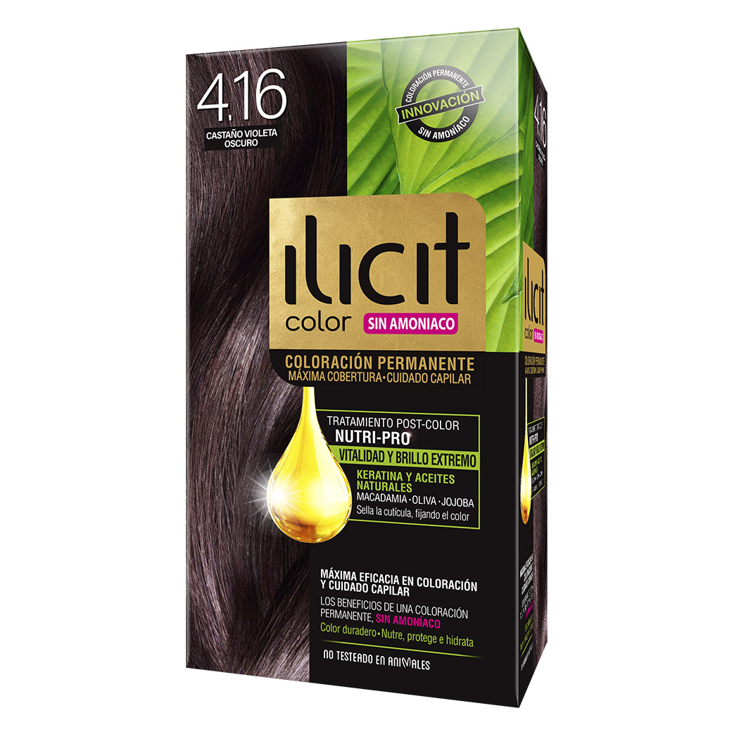 Kit Tintura Ilicit Sin Amoniaco N 4.16 Castano Violeta Oscuro