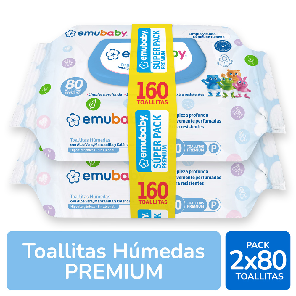 Pack Toallitas Humedas Emubaby Premium 2x80 uds.