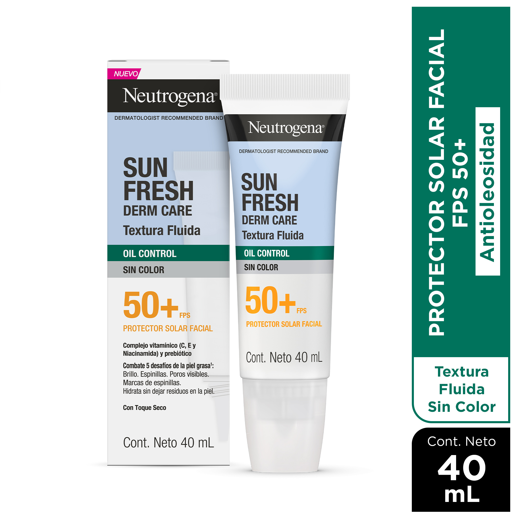 Protector Solar Facial Neutrogena Sun Fresh Oil Control Fluido Sin Color Fps 50+ 40 ml