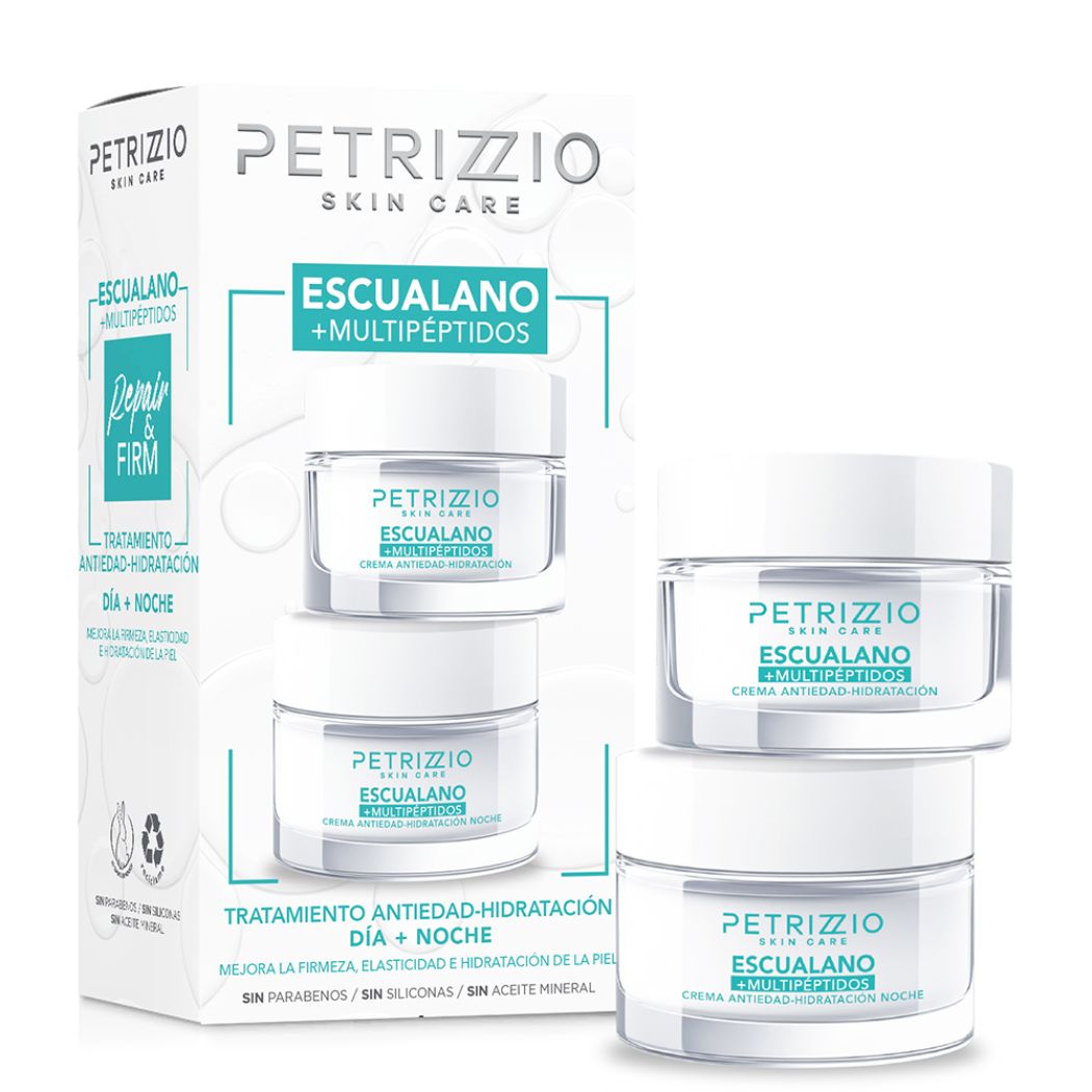 Set Crema Antiedad Dia y Noche Escualano + Multipeptidos Petrizzio
